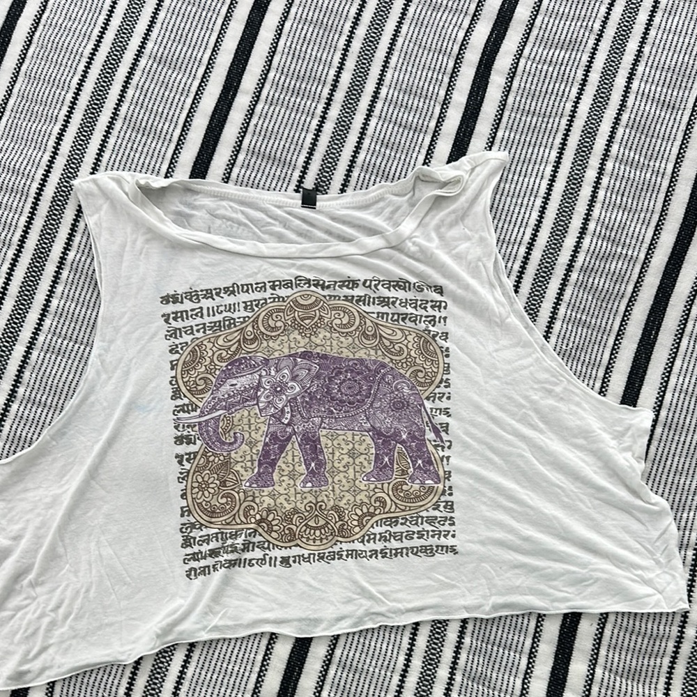Source Unknown White and Purple Asymmetrical Muscle Tee